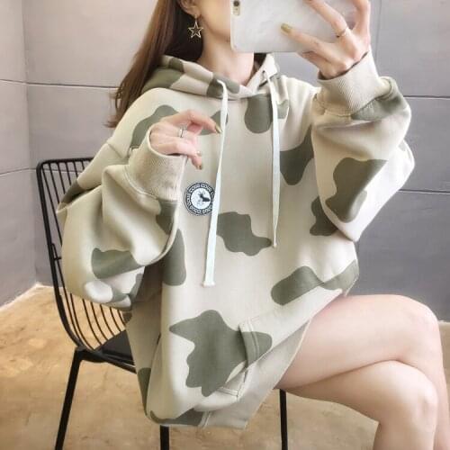 2021 spring and autumn long-sleeved milk pattern printed sweatshirt women Korean version loose and thin design top hoodie women