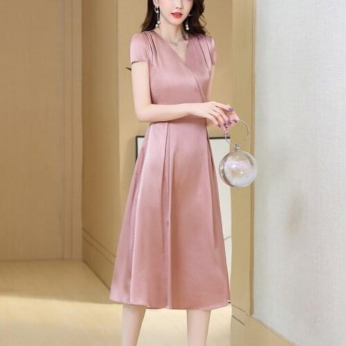 High Quality Female High Waist Dress Womens Summer Dress Real Silk Dresses Ladies Elegant Midi Dress Vestido De Mulher Zjt2691