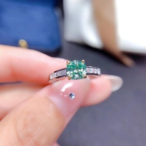 Fashion Crackling Green Moissanite Ring for Women Jewelry Engagement Ring for Wedding Real 925 Silver Birthday Gift Cushion Gem