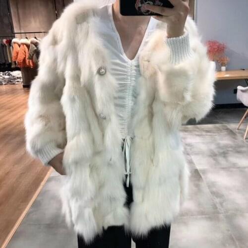 Vogue New New High Quality Real Fur Coat Winter Jacket Women Natural Fox Fur Outerwear Pearl Buttons Streetwear thick Warm