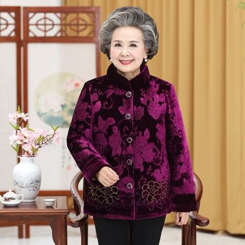 Womens coats winter middle-aged and elderly mother and grandma clothing pattern cotton jacket plus velvet plus size