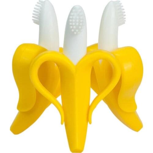 Baby Teether Toys Toddle Safe BPA Free Banana Teething Ring Silicone Chew Dental Care Toothbrush Nursing Beads Gift For Infant