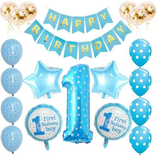 1set 1st Birthday Boy girl Birthday Balloon banner baby Birthday Balloon Birthday party Supplies