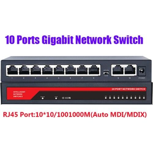 10 Port Switch Gigabit Network 10/100/1000Mbps RJ45 LAN Hub Fast Ethernet Switch Bandwidth 10G Full Duplex IEEE802.3u