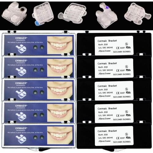 200 pcs Dental Orthodontic Mini White Clear Ceramic Brackets Braces Roth 0.018 345 Hooks 10 Box