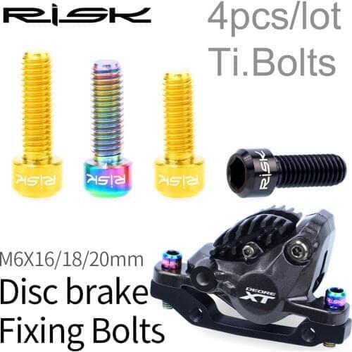 RISK 4pcs M6*18mm M6*20mm Titanium Alloy Bolt for Disc Brake Caliper Clamp MTB Bike Bicycle Screw Crank Lock Bolts For Road