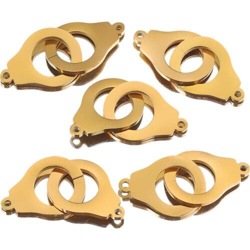 5pcs Lot Stainless Steel Gold Handcuffs Charm Connector for Bracelet Necklace Anklet Pendants Diy Jewelry Making Supplies Craft