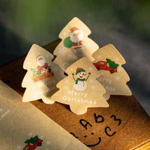 ICraft 60pcs Christmas Tree Gift Stickers Holiday Party Decoration Kraft Paper Label Present Box Sealing Gift Packaging Seals