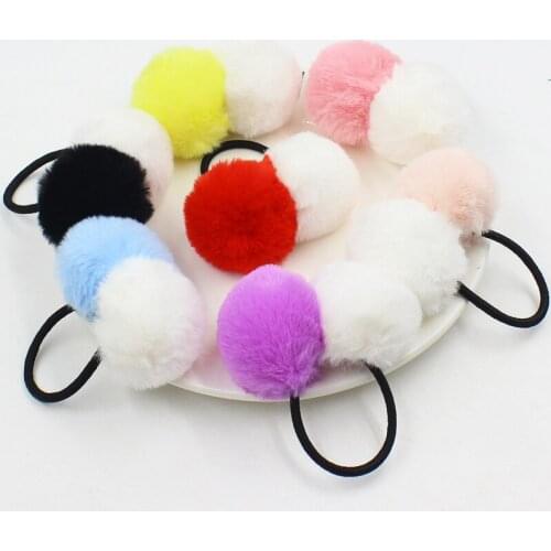 Aikelina Artificial Rabbit Fur Double Ball Elastic Hair Rope Rings Ties Bands Holders Girls Hairband Headband Hair Accessories