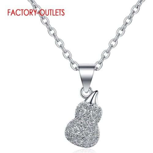 High Quality Smooth 925 Sterling Silver Gourd Pattern Shinning Crystal Paved Pendant Necklaces 925 Fine Jewelry Accessory