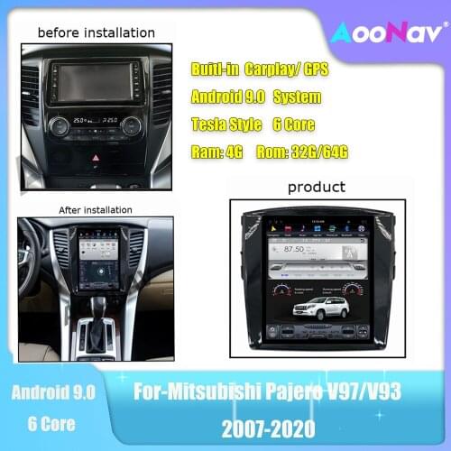 12.1" Vertical Screen Car Radio For Mitsubishi Pajero Sport V97 V93 Rockford GPS PX6 Tesla Carplay Android 9.0 Car Multimedia