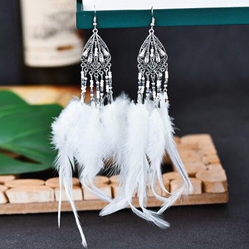 Bohemian Earrings For Women Danglers Gypsy Thailand Long Tassels Retro White Feather Earrings Ethnic Boho Indian Jewelry Brincos