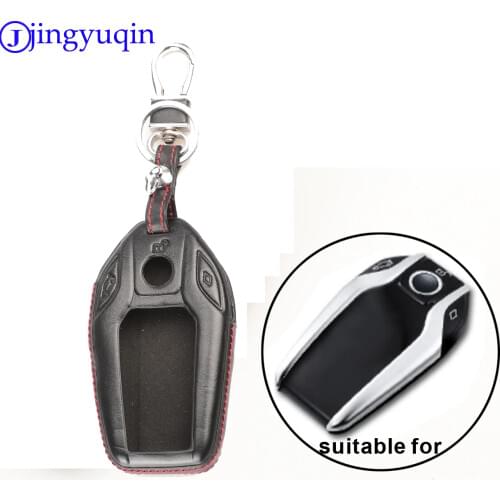 Jingyuqin Genuine Leather Car Key Case Cover Shell Remote Protective for BMW 2016 2017 7 Series Display Key