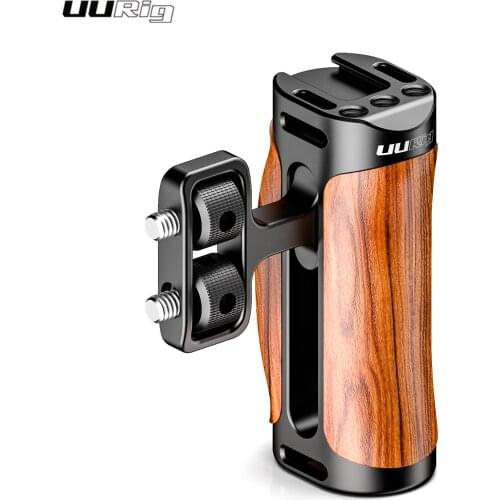 UURig Wooden Camera Cage Grip Universal Handle Grip with Cold Shoe 1/4 Mounting Shoulder Strap Hole for Camera Cage