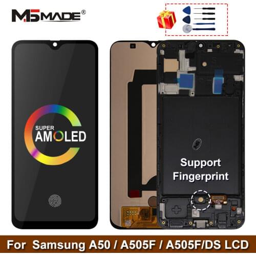 Super AMOLED For Samsung Galaxy A50 SM-A505FN/DS A505F/DS A505 LCD Display Touch Screen Digitizer With Frame For Samsung A50 lcd