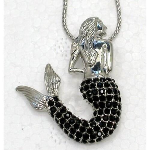 Black Rhinestone Mermaid Pendant Necklace Chain jewelry F169 H