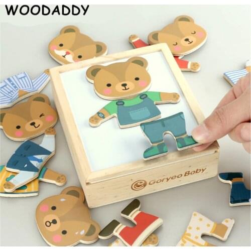 Dropshipping Magnetic Puzzles Bear Dress Changing 6 Suits Wooden Toys For Kids Goryeobaby Professional Dressing Box Educational