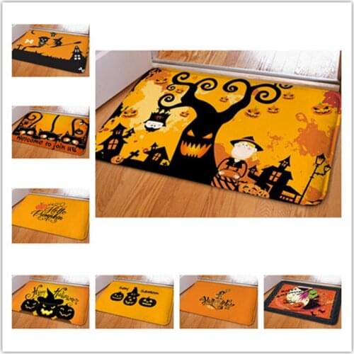 Upetstory Halloween Pumpkin Printed Floor Flannel Carpet for Home Bedroom Kitchen Non-Slip Washable Room Mat Door Decoration