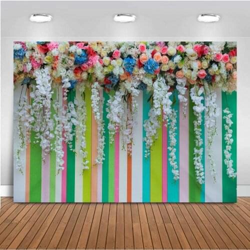 Colorful Wood Flowers Wall Wedding Photography Backdrops Newborn Baby Shower Kids Portrait Photo Background For Studio Decor