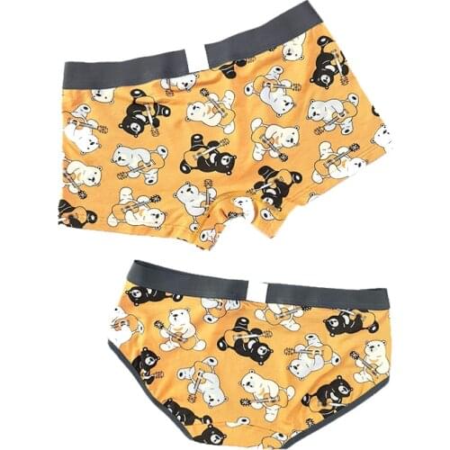 Cartoon Bear Print Couples Cotton Underwear Creativity Fashion Personality Breathable Elasticity Man Boxers Women Panties Breifs