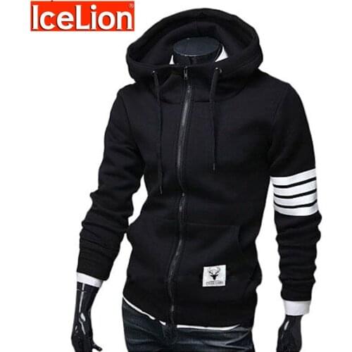 IceLion Winter Hoodies Men Zipper Cardigan Sweatshirt Fleece Men Hoodies Solid Slim Fit Sportswear Casual Men Hoodies 2021 New