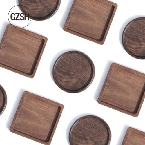 GZSH Japanese Black Walnut Insulated Cup Mat Solid Wood Cup Mat Home Square Tea Mat Heat Mat Zen Wooden Mat #05
