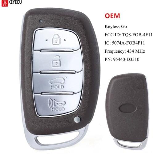 KEYECU OEM Smart Keyless Go Remote Control Car Key With 4 Buttons 434MHz - FOB for Hyundai Tucson 2018 2019 2020 P/N 95440-D3510