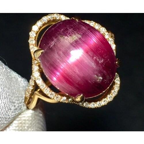 Rubillite Ring Fine Jewelry Pure 18 K Gold Natural Rubi Tourmaline 7.9ct Gemstone Diamond Gift Female Rings for Women Fine Ring