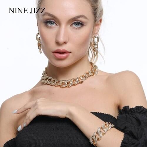 Hip Hop Exaggerated Cuban Big Chunky Chain Necklace & Pendant Bracelet Earring Set Steampunk Maxi Lock Choker Men Women Jewelry
