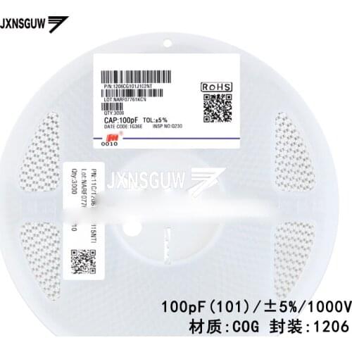 100PCS Chip capacitors 1206 5% 1KV COG 10pF 33pF 100pF 100 330 101 FH