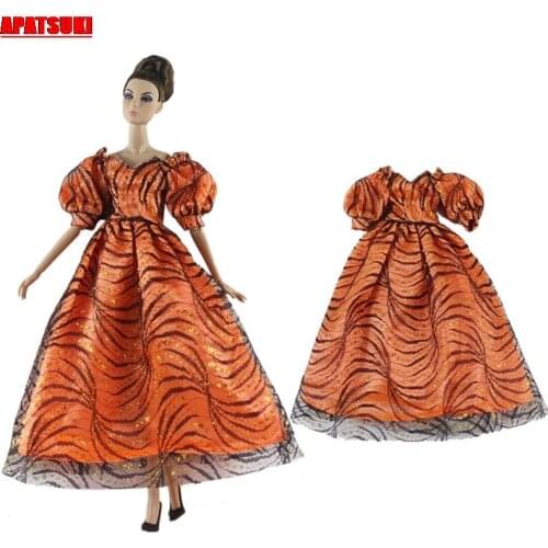 Orange V-Neck Lace Costume Party Gown Dress for Barbie Doll Clothing for 1/6 BJD Doll Outfit Clothes Dollhouse Kid Toy Gift Girl