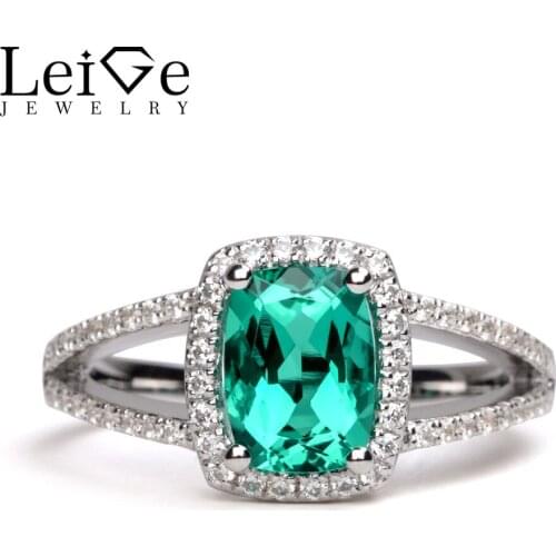 Leige Jewelry Emerald Ring Silver 925 Fine Jewelry Double Band Cushion Cut Green Gemstone Engagement Anniversary Rings for Women
