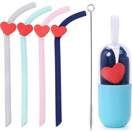 Reusable Silicone Drinking Straws Set Portable Straw Foldable Drinking Straw With Carrying Case And Cleaning Brush Kitchen Tools