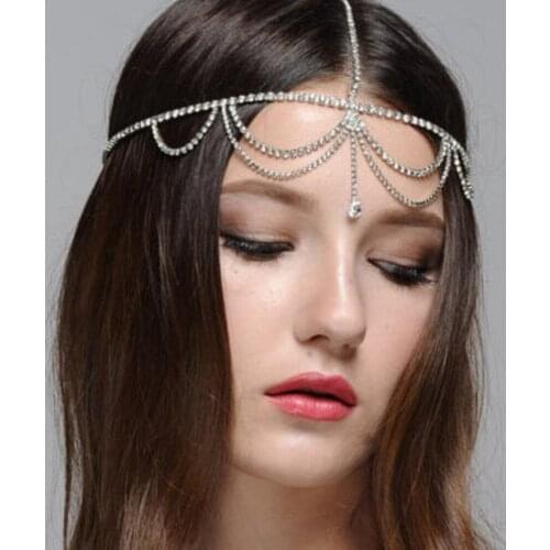 Multilayer rhinestone hair chain simple joker drops forehead chain headdress Hair band in Europe and America