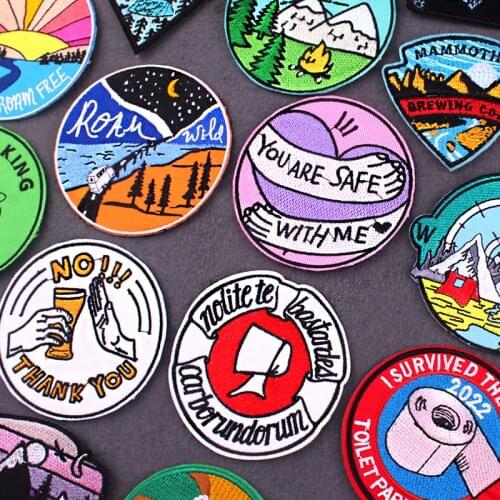 Cartoon Patches On Clothes Mountain Embroidery Patch Diy Iron On Patches For Clothing Outdoor Stripes Patch Paper Badge Sticker