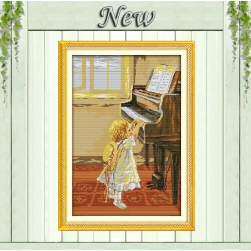 The little girl and the piano,pattern printed on fabric DMC 14CT 11CT Cross Stitch kits,embroidery needlework Sets,lovely baby