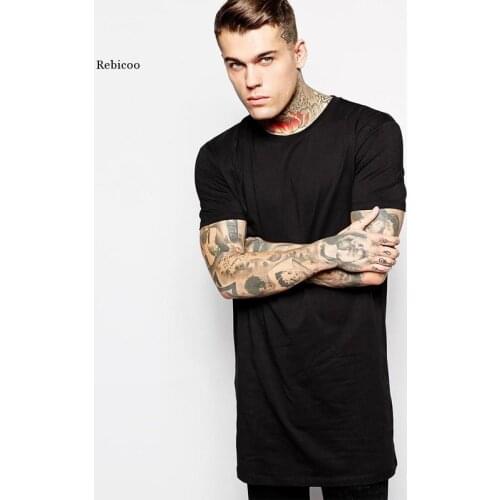 New Clothing Mens Black Mens Long t Shirt Tops Hip Hop Man T-Shirt Short Sleeve Casual Men Tee Shirts for Male