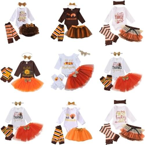 My first Thanksgiving Baby Girls Clothes Print Long Sleeve Tops Bodysuit+Tutu Skirts+Headband Baby Outfits For Newborn Gifts