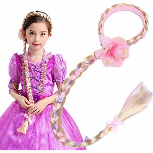 PUDCOCO Blonde Cosplay Weaving Braid Tangled Rapunzel Princess Headband Hair Girl Wig