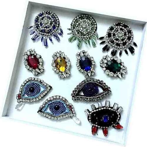Patch Clothing Applique Beaded Crystal Eyes Sew on Nail Bead Embroidery Stickers DIY Patches for Clothing Beading Streaming Eyes