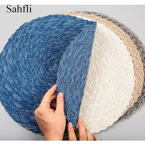 Nordic Solid Round Woven Placemats Ramie Heat Insulation Coaster Table Mat Non Slip Kitchen Accessories Bowl Pad Mat Home Decor
