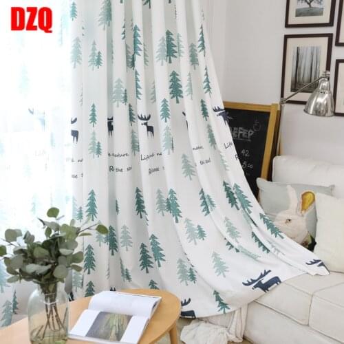 Simple Modern Nordic Style Elk Printing Shade Cloth Curtains for Living Room Bedroom Christmas Living Room Curtains Blackout