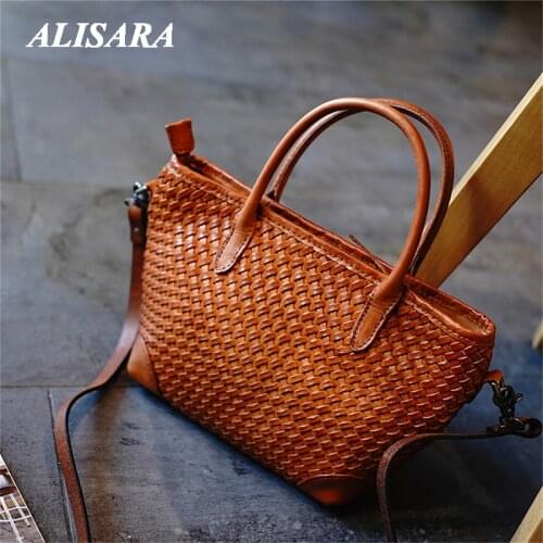 French romantic woven bag leather Shoulder Rattan leather weaving Vintage Tote messenger bag Art personality handbag for women