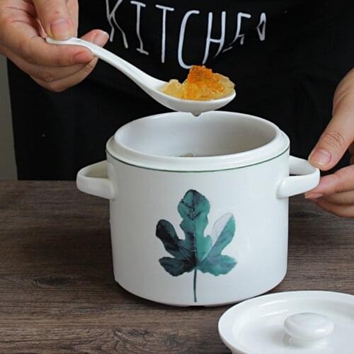 Nordic Plant Ceramic Soup with Lid Cooker Household Double Lid Stewed Birds Nest Steamed Egg Stew Modern Kitchencookingsupplies