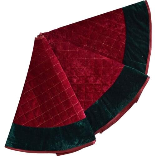 Sorrento 36"/42"/48"Red velvet diamond quilted embroidery decoration skirt with Green border decoration Christmas tree skirt