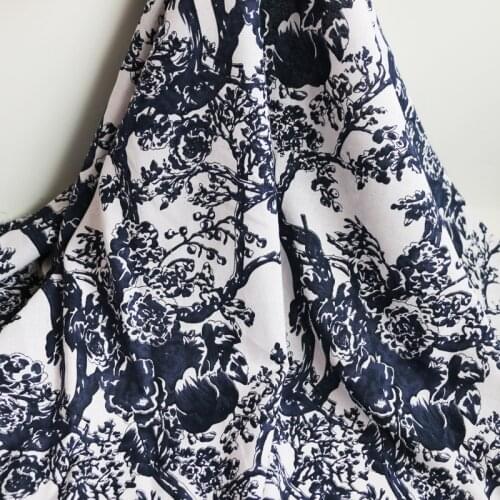 100cm*145cm Chinese Blue White Cotton Linen Fabric For Dress Shirt Cushion Diy Textile