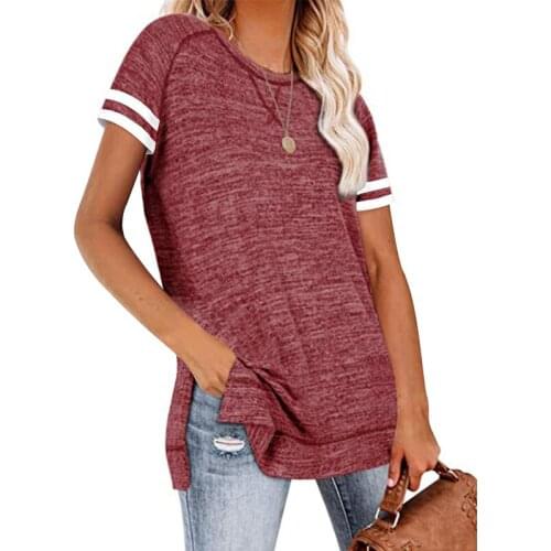 2021 Summer Fashion Stitching Casual Round Neck T-Shirt Top Womens Solid Color Plus Size Loose Short-sleeve Pullover T-Shirt 3X