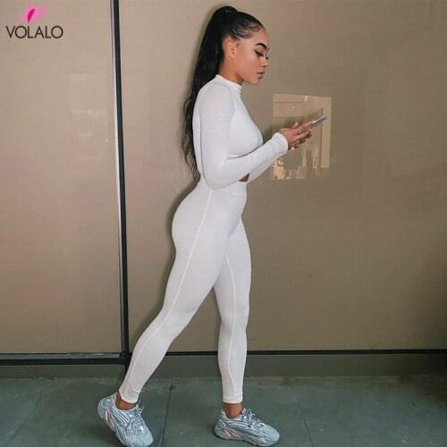 VOLALO Fashion Tracksuit Women Turtleneck Full Sleeveless Crop Top+leggings Matching Set Stretchy Sporty Fitness Casual Outfits