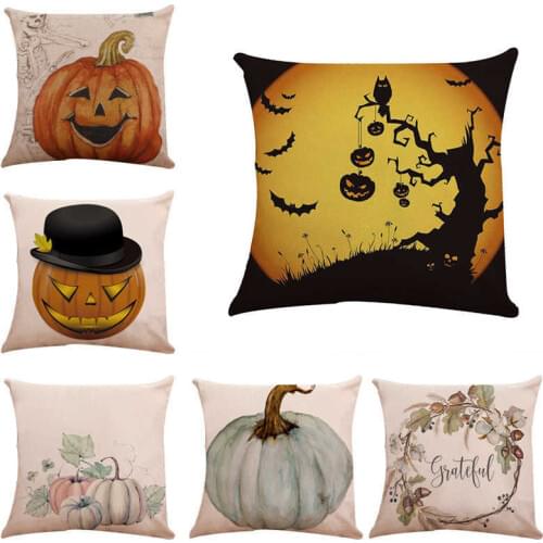 18 inch Halloween Pumpkin Pillow Case Cotton Linen Sofa Throw Cushion Cover Home Decor