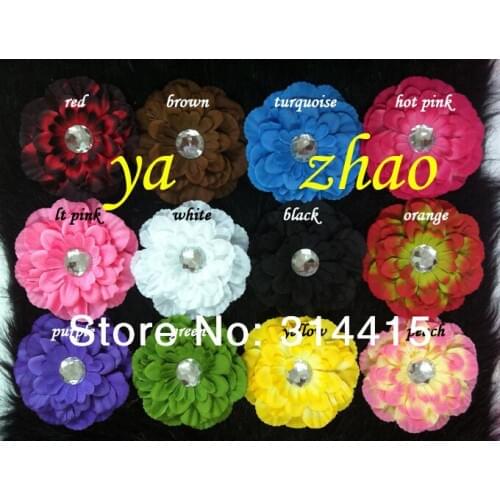 3inch small soft petal peony Flowers, Kids Hair Flower with Rhinestone Center 12 colors in stock,60pcs/lot Free Shipping